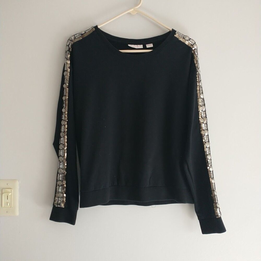 Sass&Bide Top Womens S Black Embellished Beaded Long Sleeve Electric Feels
